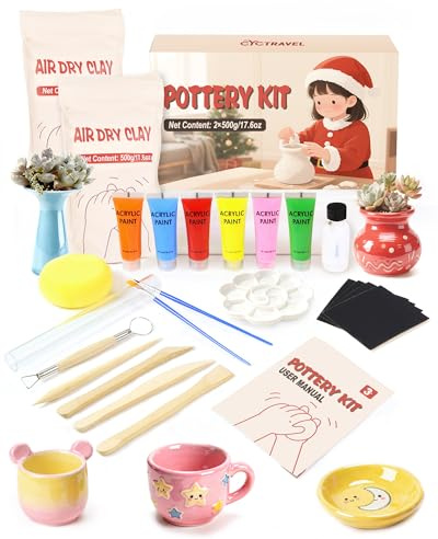 cyctravel Töpferset, Töpferset für Zuhause Enthält 1 kg No Bake Ton, Ton Glasur Ohne Brennen,Geeignet für die Herstellung Verschiedener Kreativer Dekorationen, Ton Set Geeignet für Anfänger