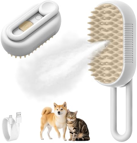 Fancysky Spazzola a vapore per cani, spazzola per gatti con vapore, in silicone, spazzola per gatti con manico pieghevole con serbatoio dell'acqua, massaggi, cura e depilazione, per gatti e cani