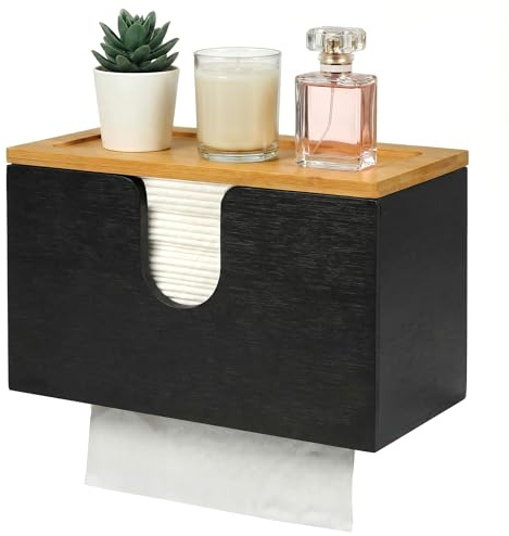 DTLLCZP Distributore di salviette di carta in bambù - Per uso a parete o su tavolo - 27,5 x 16 x 13 cm - Con coperchio magnetico - Per asciugamani piegati a V/C/Z, per Cucina, Bagno - Nero