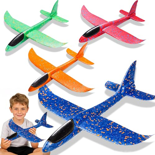 GlyndraPetal 37CM Aereo Giocattolo Polistirolo per Bambini - 4 Pezzi Aerei Aeroplano Giocattolo, Giochi Regalo Bambina Bambino, Aliante Aeroplano Schiuma per Grande Giochi Giardino Esterno