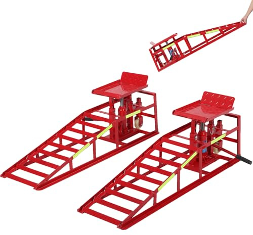 2Pcs Hydraulic Car Ramps with Wheels-Heavy Duty Adjustable Hydraulic Ramps 5t, Portable Car Lift Ramps for Home and Garage