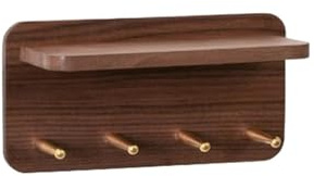 Non-Perforated Wall Hook with Shelf Black Walnut Brass Hooks for Home Entrance Storage