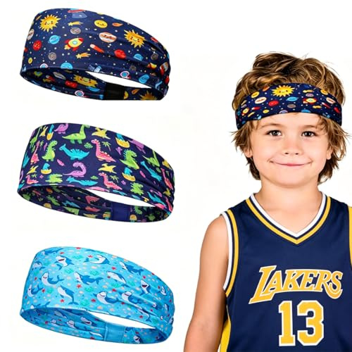 HAPZUR Fasce Sportive per Bambini 3 Pezzi, Anti-Sudore & Traspiranti Antiscivolo. Ideali per Sport, Corsa, Ciclismo, Calcio. Mantengono i Capelli e la Fronte Asciutti. Motivi Vari.