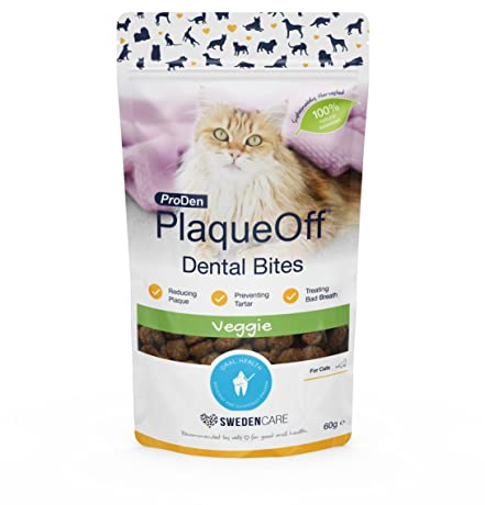 ProDen PlaqueOff Dental Bites for Cats Tartar & Bad Breath Remover 100% Natural Teeth Cleaner - Improve Overall Oral Health - Veggie Flavor 60g