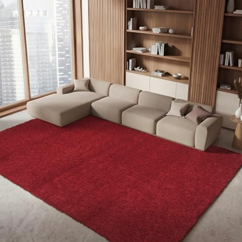 Safavieh Tapis Shag pour Salon, Salle à Manger, Chambre à Coucher - August Shag Collection, Tapis à Poil Court, Rouge, 240 x 300 cm