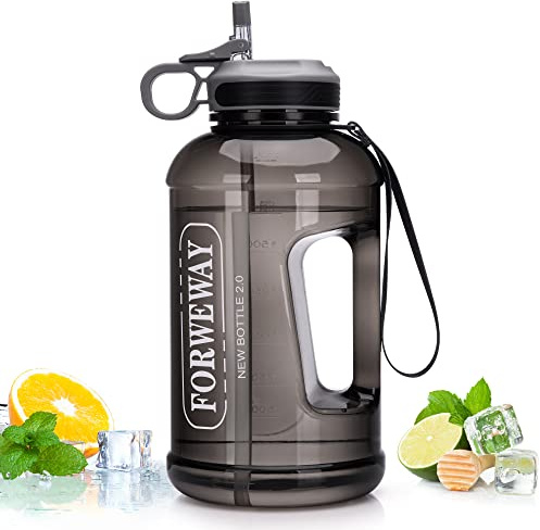 Half Gallon Water Bottle with Handle Leakproof Sports Water Bottle with Straw 2L74oz Large Water Bottle with Handle FORWEWAY Portable Plastic Water Bottles BPA Free Water Jug For Camping Hiking