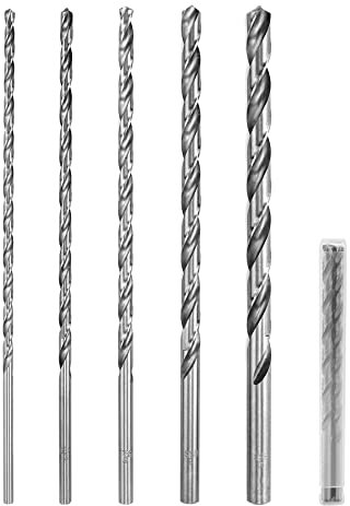 QWORK® 5 piezas brocas helicoidales extra largas, broca HSS de 200 mm, diámetro 4 mm/5 mm/6 mm/8 mm/10 mm
