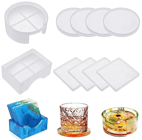 Stampi in resina epossidica in silicone per colata di resina, stampi in resina siliconica con forma quadrata e rombo e rotonda per colata di resina, per fai da te(10 pezzi)