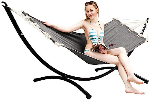 AMANKA Outdoor Hängematte mit Gestell 1 Person - 300cm Hängemattengestell bis 120kg - 190x80 Hängematte für Garten mit Gestell - Hängematte für Balkon Hängeliege mit Gestell Boho Gartenliege Hängend