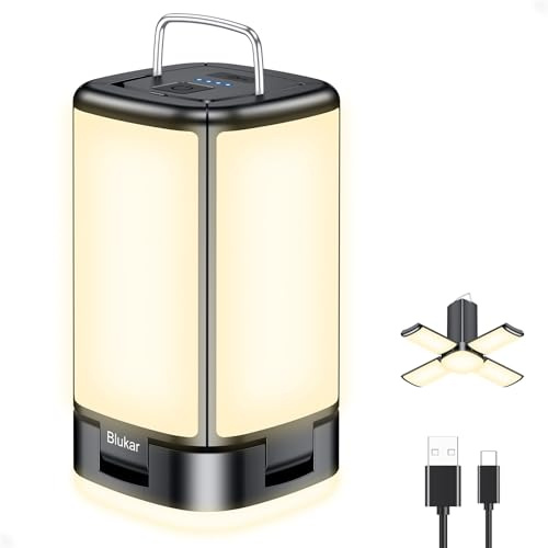 Blukar Camping Lights Rechargeable, 2000L Camping Lantern Lamp Essentials | Super Bright 116 LEDs-7 Light Modes,4800mAh Long Battery Life,90°Adjustable,Outdoor Hanging Tent Accessories-Black