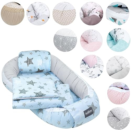 5tlg. Kuschelnest-Set inkl. Babynest 60x90, Arm Stillkissen, Baby Matratze 30x70 cm, Baby Decke Neugeborenen 50x75 cm, Babykissen Neugeborene, Baby Erstausstattung aus 100% Baumwolle