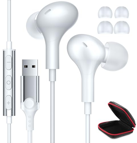 Auriculares PC para Portátil, USB Audifonos En Oreja con Micrófono,Cancelación Ruido Ligeros Auriculares Gaming con Función Silencio Control Audio Headset para Oficina Transmisión En Vivo PS 4 Juegos