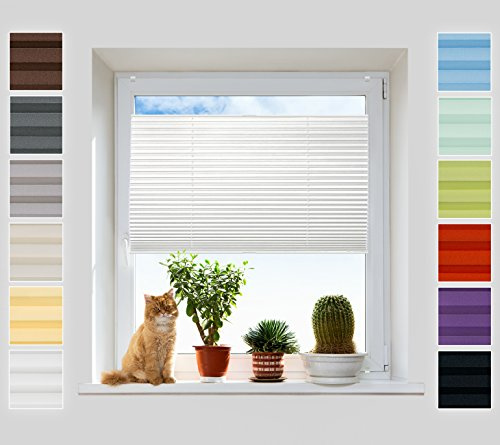 Plissee Ohne Bohren Klemmfix, Weiß 80x80 cm, Jalousie mit easyfix Metall Klemmträger | Pearl Stoffkollektion | Leicht zu montieren | Faltrollo Sichtschutz, Sonnenschutz, Fenster