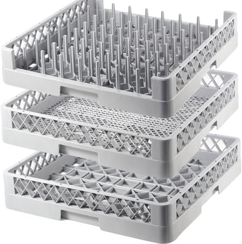 Gastronette Lot de 3 paniers à vaisselle pour couverts, plateaux, verres, vaisselle GN, Tasses avec panier à 64 doigts, 50 x 50 cm, panier à couverts, panier pour lave-vaisselle commercial