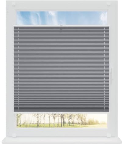 RENA Plissee ohne Bohren Rollos für Fenster | Faltrollos für Fenster & Tür | Plisseerollo nach Maß Verdunkelung | Fenster Rollos für Innen | Jalousie Grau 50x140 cm