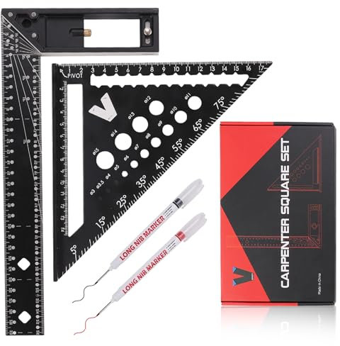 Zimmermannswinkel-Set, multifunktionales 180 mm Zimmermannswinkel und 300 mm Try-Winkel zum Anreißen und Zeichnen, hochpräzises Zimmermannswinkel für die Holzbearbeitung (Schwarz)