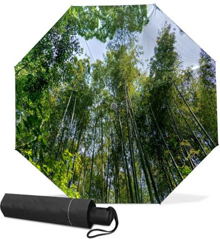 GISPOG Automatic Folding Umbrella, Bamboo Treetop Waterproof Compact Sun and Rain Travel Umbrellas for Women & Men