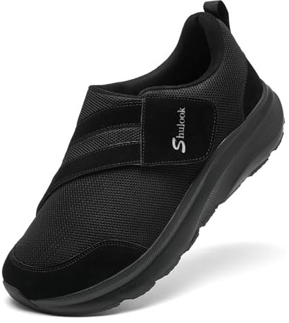 SHULOOK Diabetiker Schuhe Herren Extra WeitSchuhe für Geschwollene Füße Senior Schuhe mit Klettverschluss 2E (Schwarz 47 EU)