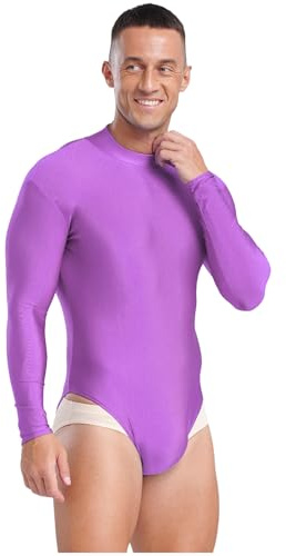 YiZYiF Men's One Piece Unitard Gymnastics One Piece Bodysuits Leotard Acrobatics Undershirts Purple XXL