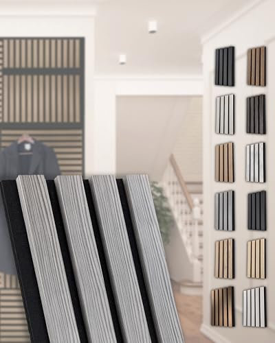 Akustikpaneele – 2400 × 561 mm, (1 Paneel, Eiche grau) | schallabsorbierend & dekorativ | Wandverkleidung in Holzoptik | für Wohnzimmer, Büro, Flur | Leichte Montage, modernes Design