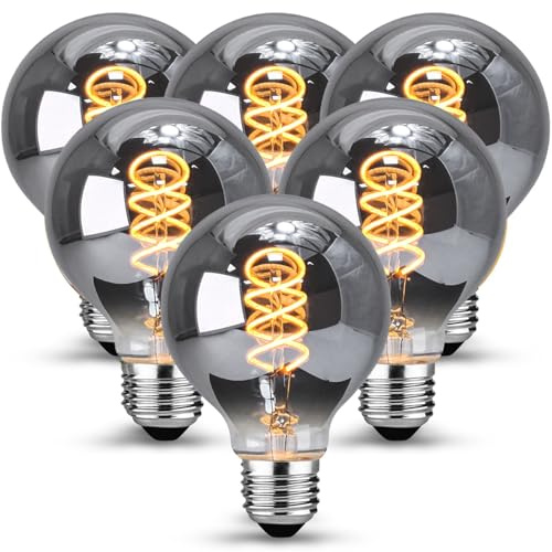KANQIAO Lampadina Vintage E27, Lampadine e27 luce calda dimmerabile G80 4W E27 Lampadina LED Edison Vintage ideale per l'illuminazione nostalgica e retrò nel bar di casa, vetro grigio - 6 pezzi（ZT）