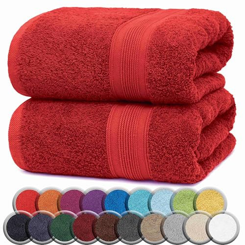 NatureMark Premium Badetücher/Duschtücher aus 100% Baumwolle, weich, langlebig, mit Aufhängeschlaufe – 2er Pack, 100x150 cm, Rot
