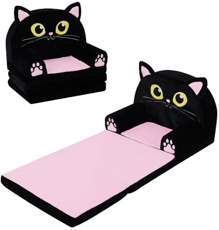 decalsweet Canapé pour Enfants Canapé-Lit Convertible 2 en 1, Peluche Pliable Fauteuil Soft avec Fermeture Éclair, Chauffeuse Enfant Stable pour Chambre d'enfant, Petit Canapé Bebe Chats