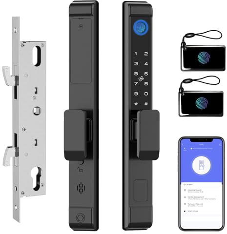 eLinkSmart Slim Keypad Door Lock Built-in WiFi Fingerprint Keyless Entry Mortise Smart Lock for Sliding Patio Glass Door, 2885 Hook Latch, Fits 22–110mm (0.87-4.33) Door Thickness, Tuya App