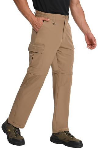 ZPB Herren Zip-Off Wanderhose Abnehmbare Trekkinghose Schnelltrocknende Wasserdicht Atmungsaktiv Leichte Outdoorhose Arbeitshose Sommer Funktionshose mit 6 Taschen (Khaki, 36W x 32L)