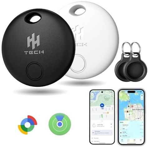 HH-Tech Localisateur d'objets Bluetooth (Lot de 2) pour appareils iOS et Android, Compatible avec Apple et Google Localiser, Localisateur de clés, de Portefeuille et de Bagages