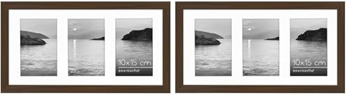 Americanflat Marco de Fotos para Collage de 20x36 cm en Nogal - Muestra Tres Aberturas de Marco de 10x15 cm - Marco Panorámico de Madera Diseñada con Vidrio Resistente a los Golpes (Paquete de 2)