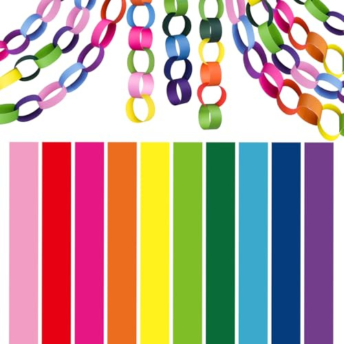 BOUBONI 600 Pieces Paper Chains Rainbow Colors Paper Strips 1 x 7 Inch for Birthday Party Decorations DIY Crafts Favors