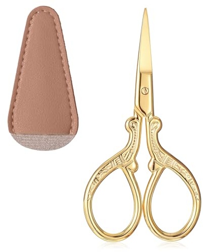 Embroidery Scissors, 3.6 Inch Small Crochet Scissors with Leather Cover, Stainless Steel Sharp Pointed Blades Stork Shaped for Crafts, Knitting, Sewing, Needlework, Artwork, DIY Tool