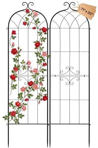 VEVOR Enrejado Metálico para Jardín, 180 x 52,5 cm, Celosías de Jardín, Paquete de 2 Piezas, Soporte para Plantas Trepadoras, con Estacas, Decoración de Diseño Elegante, para Verduras Flores, Negro