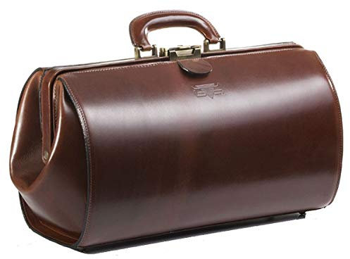 MIKA 28058602 - Doktorkoffer Hanver aus Echt Leder/Sattelleder, Doktortasche mit Hauptfach und Schloss, Arztkoffer für Damen und Herren, Hebammentasche, Arzttasche in braun ca. 41 x 18 x 24 cm