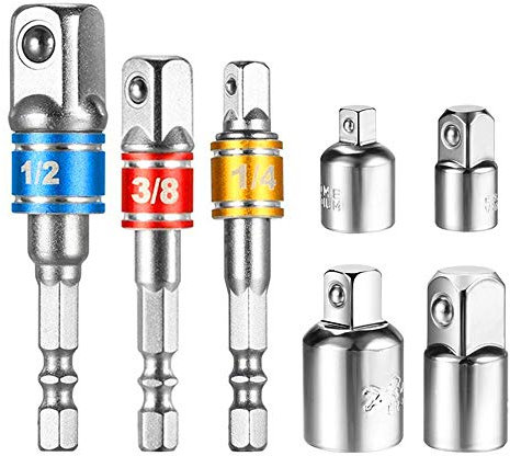 EVANCE Akkuschrauber Stecknuss Adapter Steckschlüssel Nuss Set 3-tlg 1/4 3/8 / 1/2 Zoll und Stecknuss Adapter 4-tlg 1/4 auf 3/8-3/8 auf 1/4 Zoll - 3/8 auf 1/2-1/2