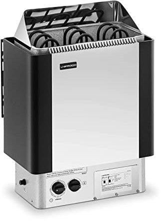 Uniprodo Poêle Poele Radiateur Électrique Chauffage À De Pour Sauna Bain Finnois Chaleur Sèche Sec UNI_SAUNA_S4.5KW (Pour Cabines De 3-6 m³, 30-110 °C, Capacité 10 kg, Aluminium, Zinc, Inox)
