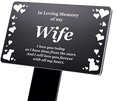Wife Memorial Remembrance Plaque Stake - BLACK & WHITE, Waterproof, Outdoor, Grave Marker, Tribute, Plant Marker
