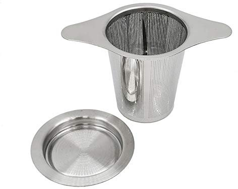 Tea Infuser 304 Stainless Steel Extra Fine Strainer Steeper with Lid and Two Handles for Loose Leaf Grain Tea Cups, Mugs, and Pots