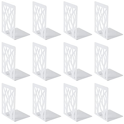 6 Paia Fermalibri per Mensole, MSDADA Reggi Libri per Libreria, Porta Libri in Metallo, Ferma Libri da Scaffale, Ufficio in Reggilibri, Fermalibri Design per Casa, Biblioteca, Scuola(Bianco)