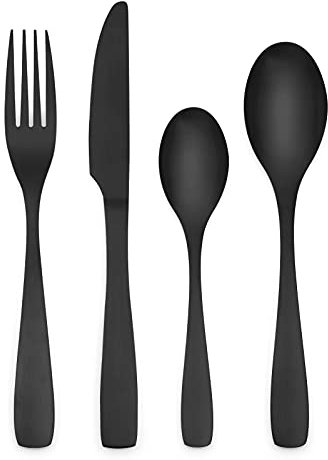HOLIHIGH Matte Black Stainless Steel Cutlery Set for 6 People, Matt Black Flatware Tableware Set 24 Pieces, Silverware with Spoon Knife and Fork Set, Dishwasher Safe