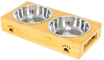 Edipets, Comedero Perro Gato, Plato Simple, Doble, Bebedero Triple, Extraíble de Cerámica o Acero Inoxidable, Base de Bambú Antideslizante