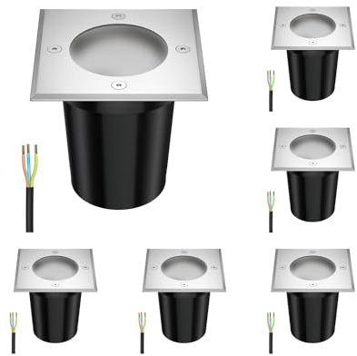 ledscom.de 6 Stück Bodeneinbauleuchte RELI für außen, IP67, edelstahl, gefrostet, eckig, 11 x 11cm inkl. LED Lampe 500lm warmweiß