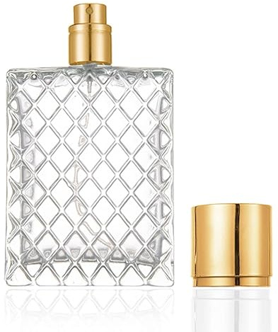Enslz 100ml/3.4Oz Clear Glass Fine Mist Atomizer,Portable Square Refillable Empty Perfum Spray Bottle Travel Atomizer Bottle Gold Cap