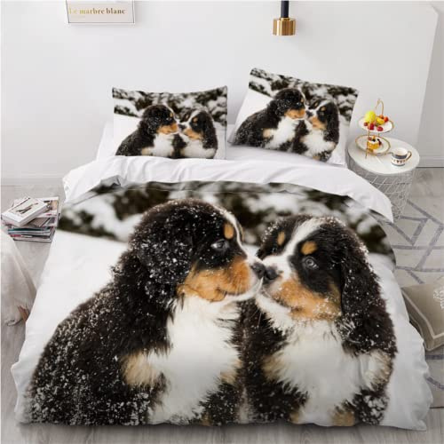 RIFANI Bettwäsche 135x200 Kinder Berner Sennenhund Bettwäsche Set 3 Teilig Weiche Mikrofaser 3D Druck Welpe Süßes Tier Bettbezüge 135x200 cm Mit Reißverschluss Et 2 Kissenbezüge 80x80,Bettwaren