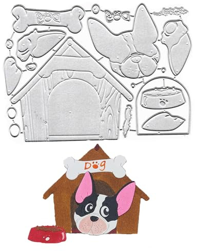 Metal Bulldog Kennel Bone Pet Dog Die Cuts Cutting Dies Embossing Stencils Template Mould for Card Making Decoration and DIY Scrapbooking Album