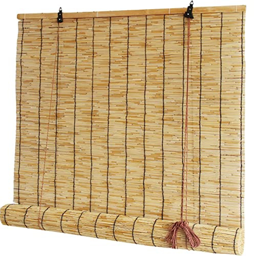 ZHJSHOU Natural Retro Reed Curtain Bamboo Roller Blinds for Windows Lifting Straw Blind Sun Shade Hand-Woven Roller Blind Shades,for Decorative Door Balcony,80x200cm/31.5x78.7in(WxH)