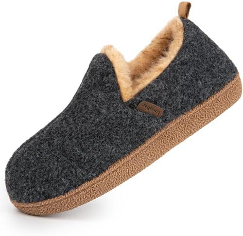 LongBay Women's Felt Bootie Slippers Warm Cozy Memory Foam Slipper Boots with Polar Fleece Lining Non Slip House Shoes Indoor Outdoor Black, 7-8