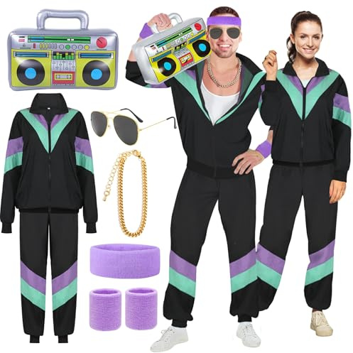 Déguisement des années 90 et 80 pour hommes et femmes avec accessoires, costume des années 80, années 80, pour hommes, couples, enterrement de vie de jeune fille – Costume de style disco des années 80