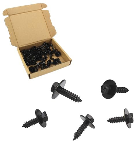 Gad2go 30 Pieces Hex Head Self Tapping Screws with Gasket 5.5-6mm x 19mm Metal Car Fender Fastener Screw Self Drilling Hex Head Bolts Screws for Car Auto Fender Bumper Guard Plate Fixings,Black